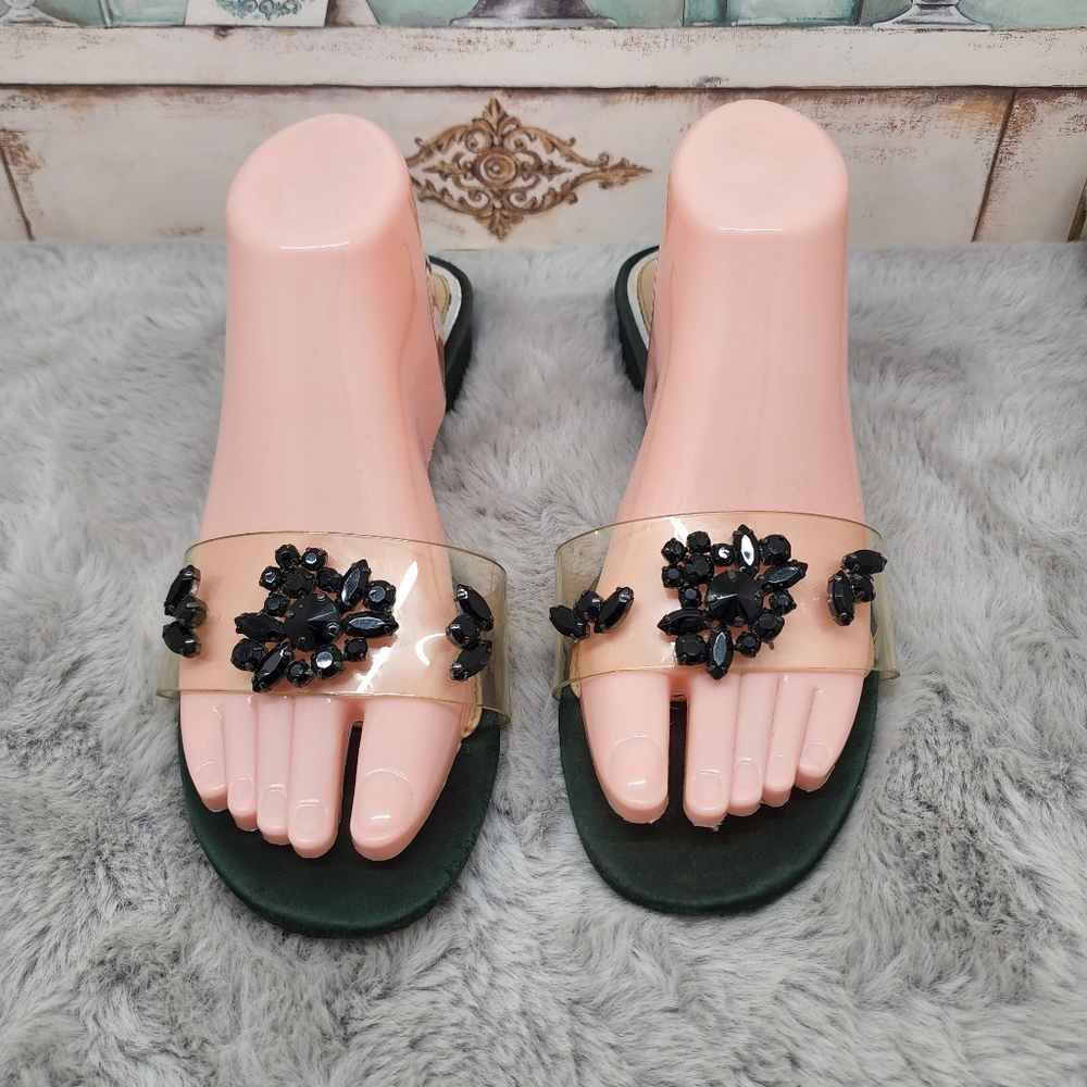 Zara woman clear vinyl and satin gemstone  sandals - Picture 2 of 9